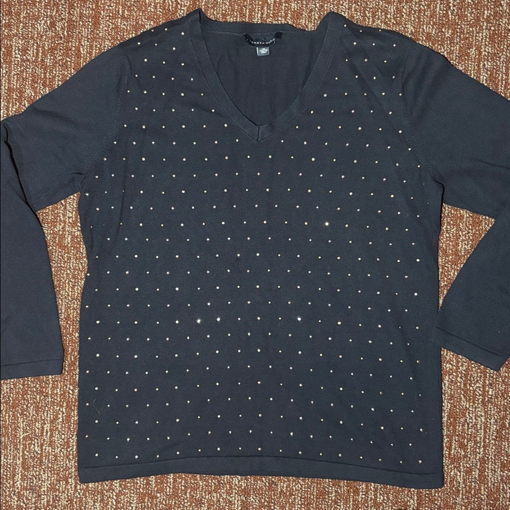 Tommy Hilfiger navy blue v-neck preppy embellished‎ lightweight sweater XL